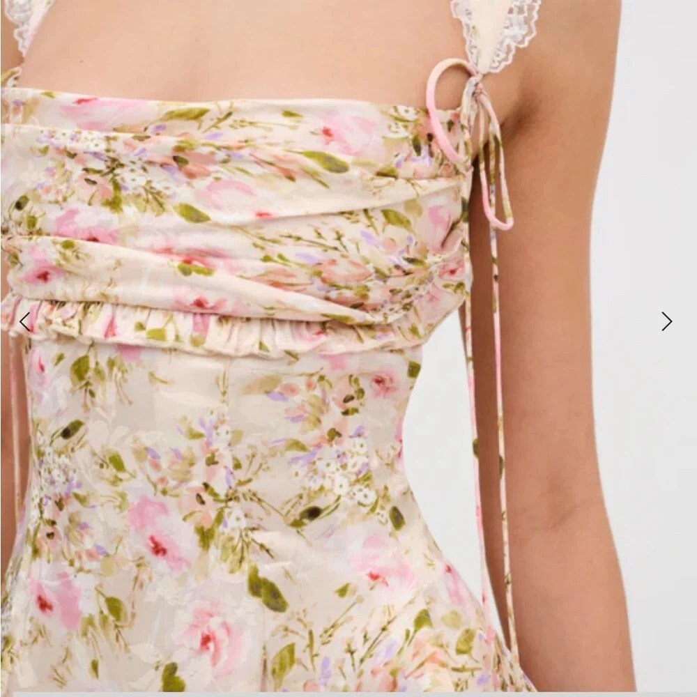 FOR LOVE & LEMONS Holland Mini Dress Women’s XS Pink Floral Coquette Romantic - Picture 3 of 16